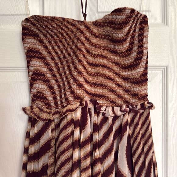 Rococo Sand Cream and Brown Strapless Sundress - Size Medium - Halter Option - Picture 2 of 5